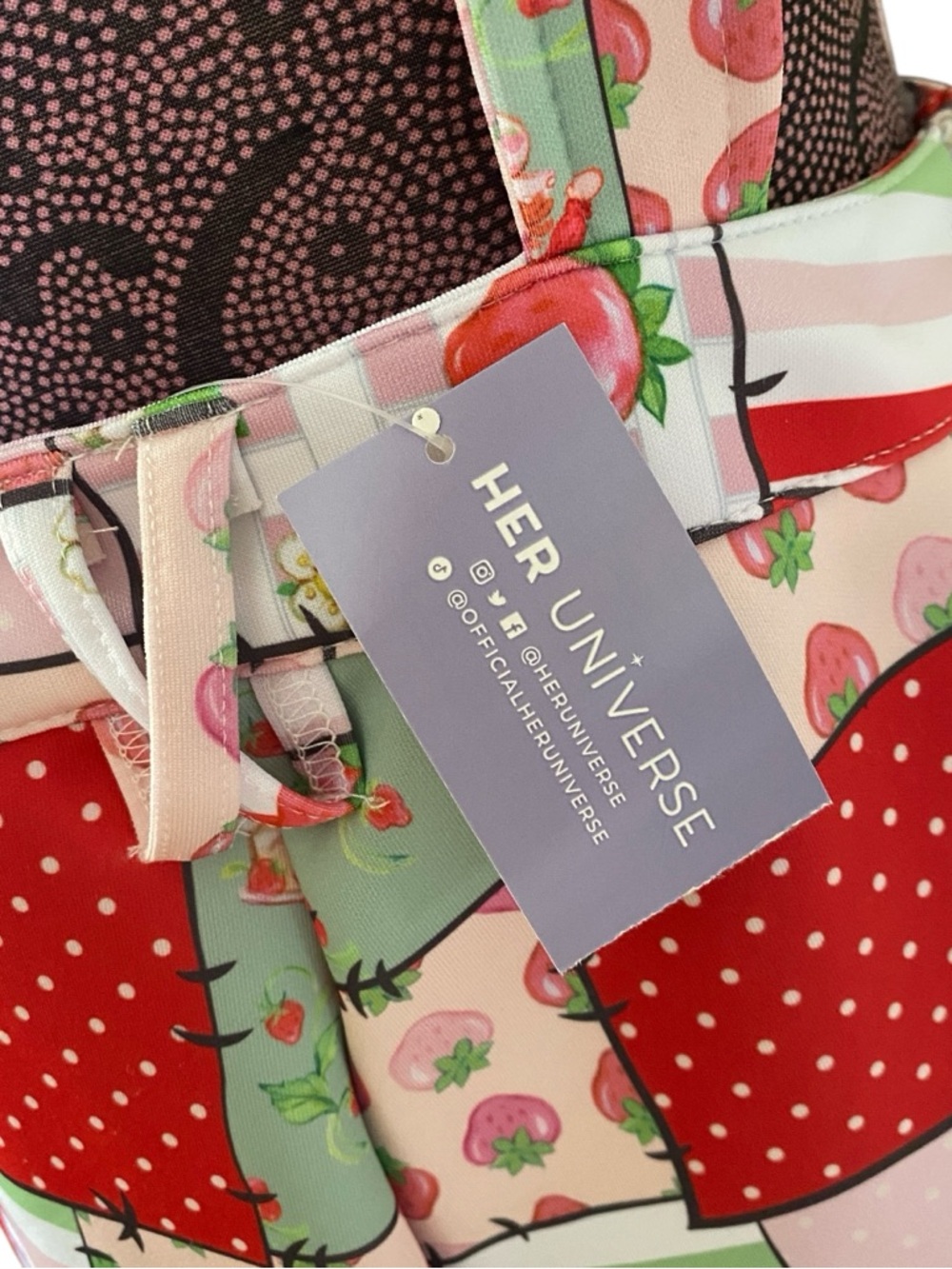 Her Universe Patchwork Strawberry Shortcake Print Short Overalls - Picture 4 of 6